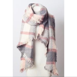 Chunky Plaid Scarf - Grey/Pink